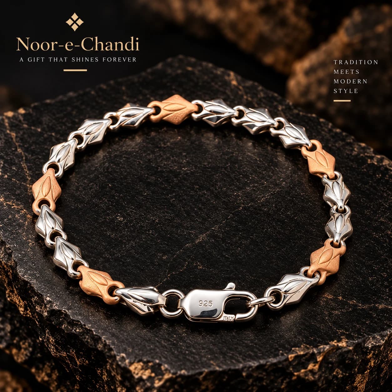 Noor-e-Chandi Luxe LeafLink Two-Tone Bracelet