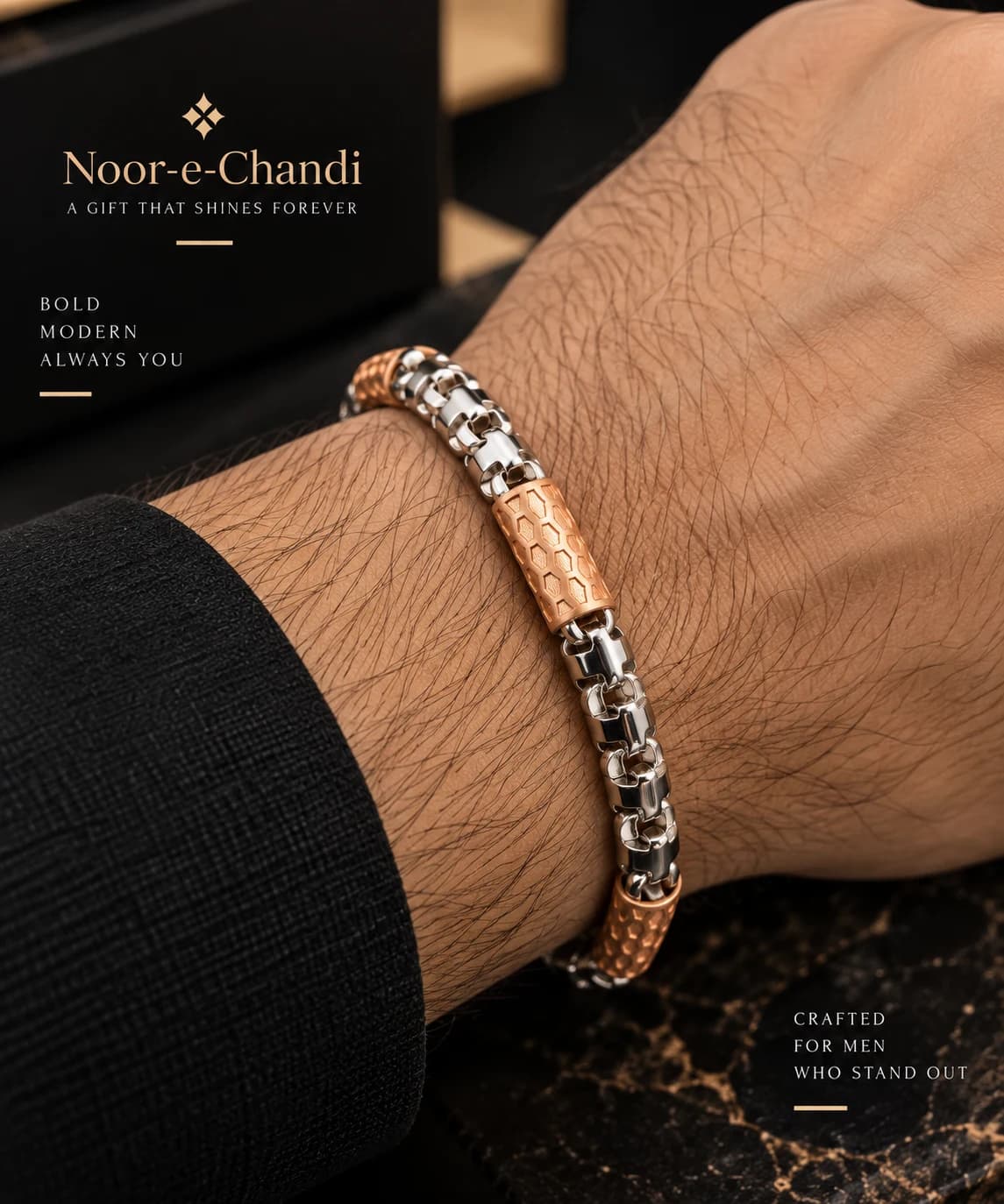 Noor-e-Chandi — Royal Hexagon Link Bracelet
